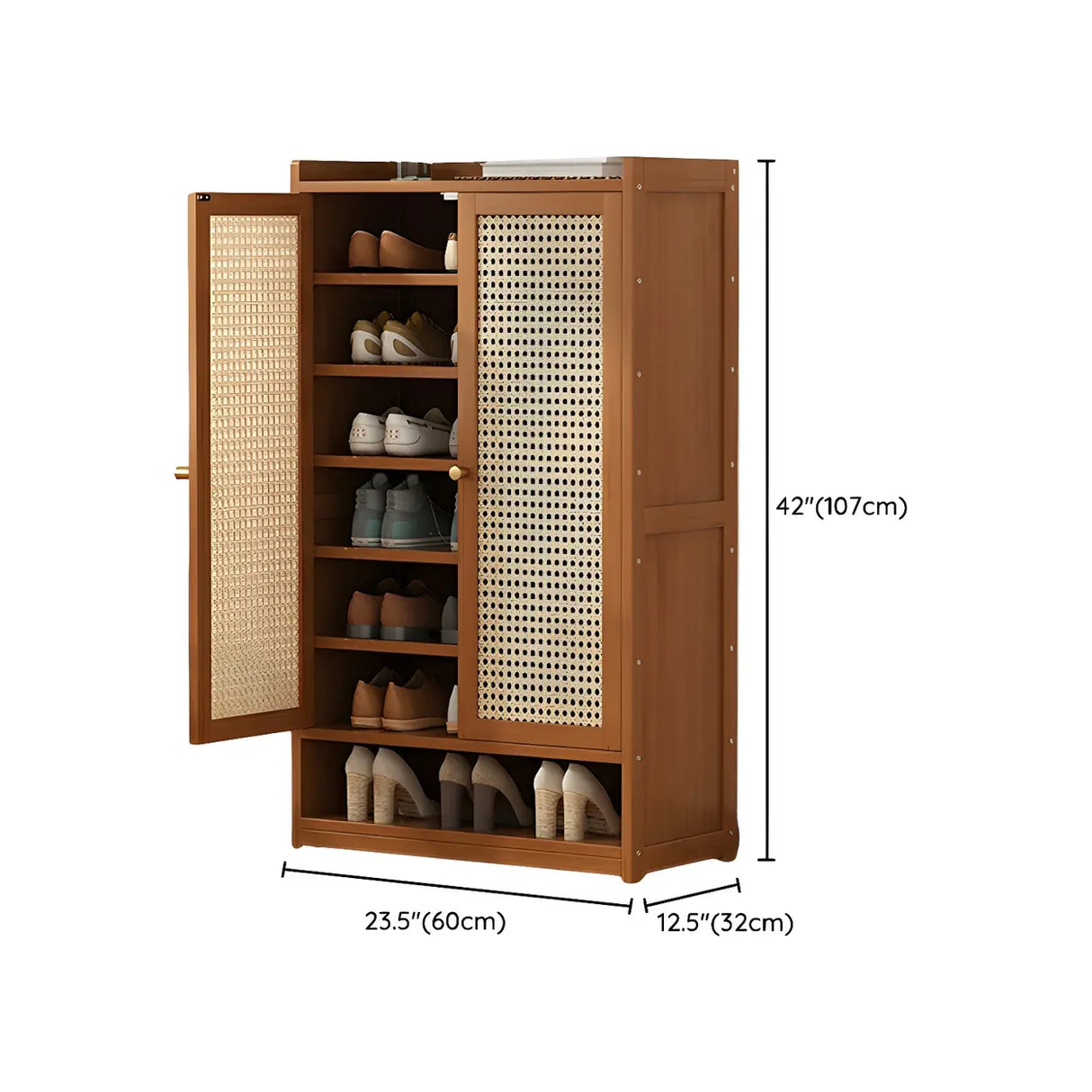 Bohemian Bamboo Hallway Brown Medium Shoe Storage Cabinet Image - 28