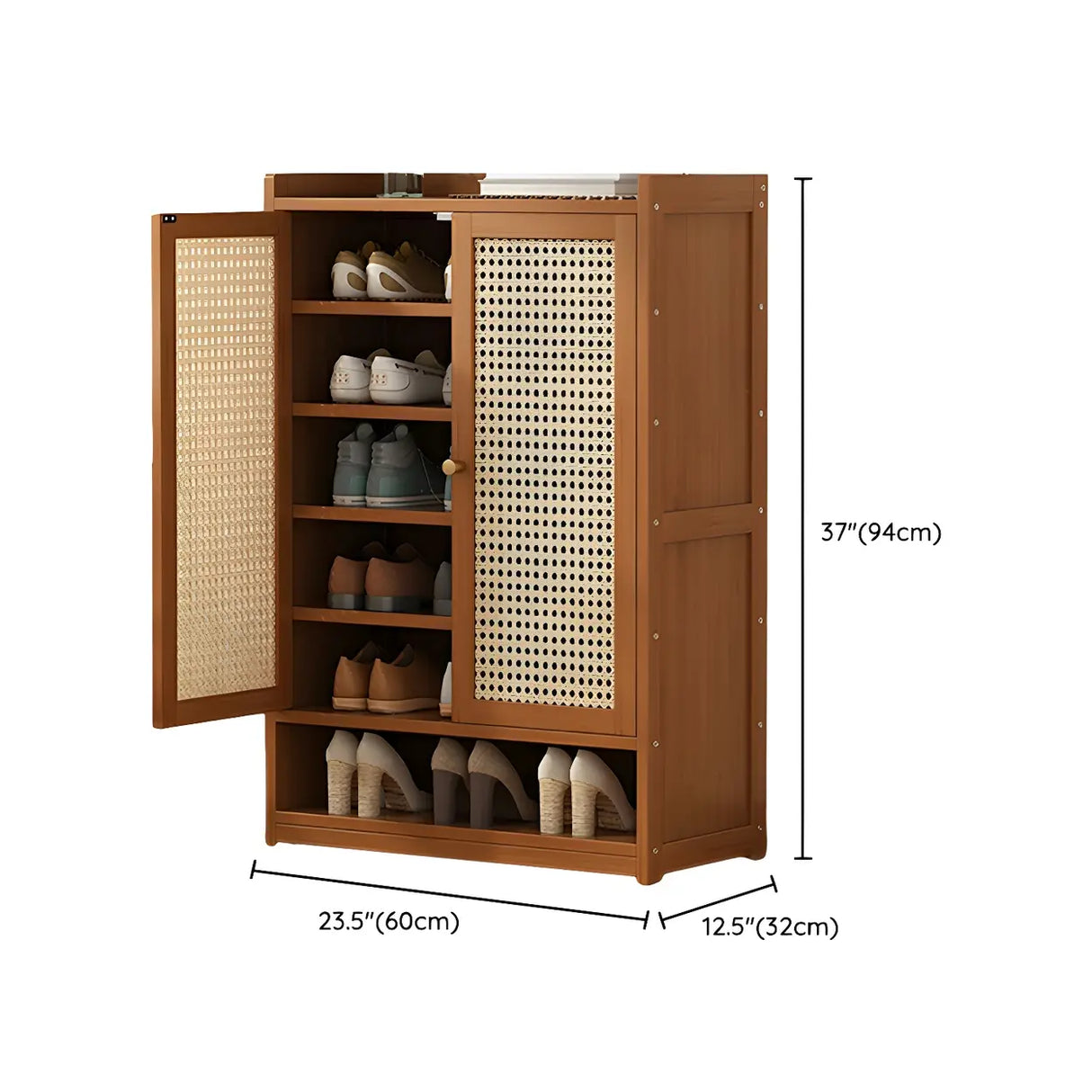Bohemian Bamboo Hallway Brown Medium Shoe Storage Cabinet Image - 29