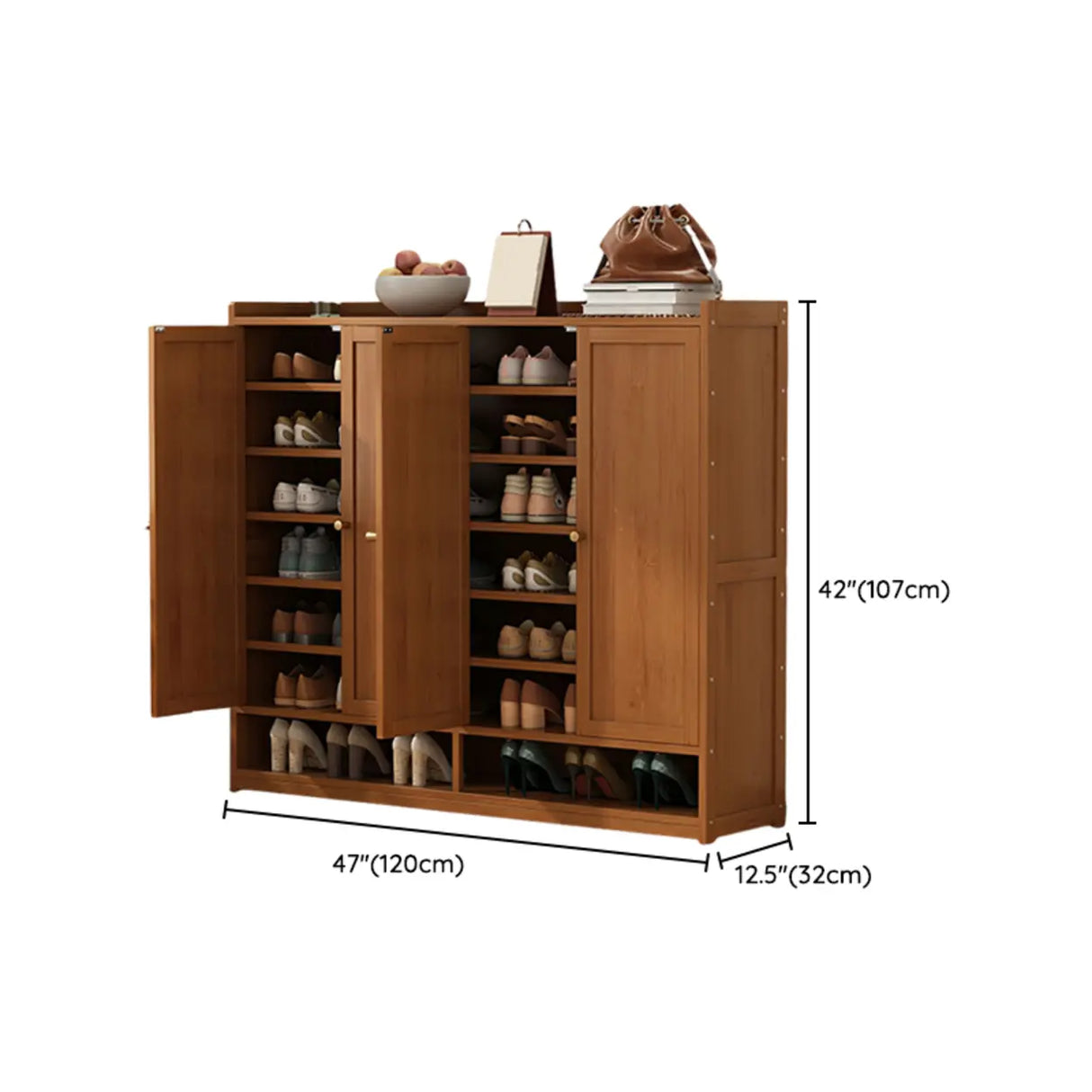 Bohemian Bamboo Hallway Brown Medium Shoe Storage Cabinet Image - 30