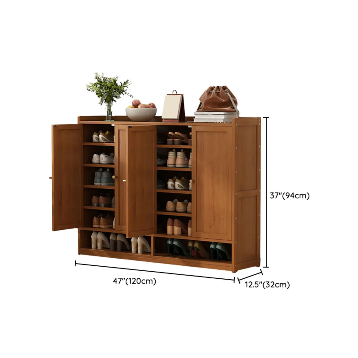 Bohemian Bamboo Hallway Brown Medium Shoe Storage Cabinet Image - 31