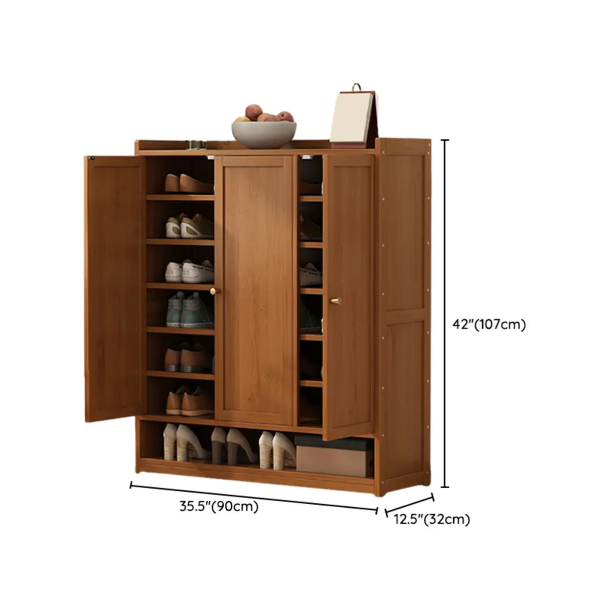 Bohemian Bamboo Hallway Brown Medium Shoe Storage Cabinet Image - 32