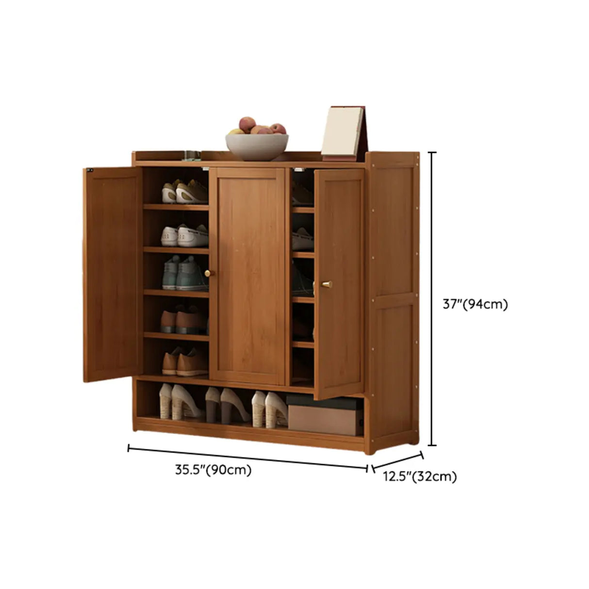 Bohemian Bamboo Hallway Brown Medium Shoe Storage Cabinet Image - 33