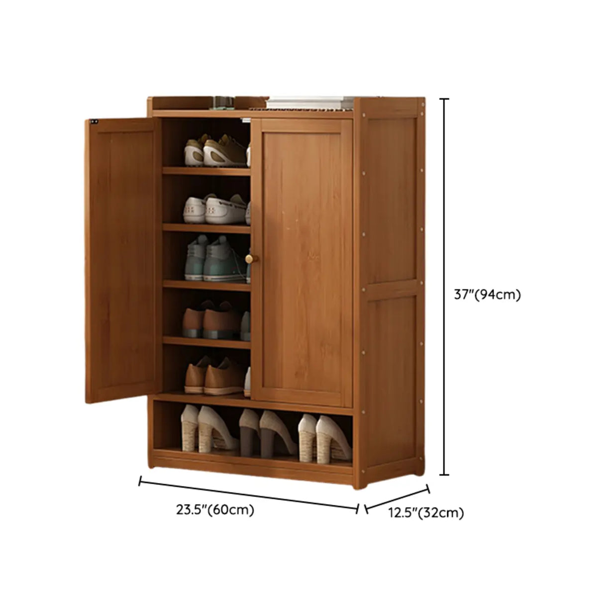 Bohemian Bamboo Hallway Brown Medium Shoe Storage Cabinet Image - 35