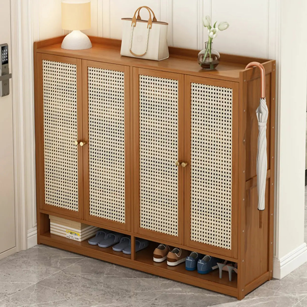 Bohemian Bamboo Hallway Brown Medium Shoe Storage Cabinet Image - 5