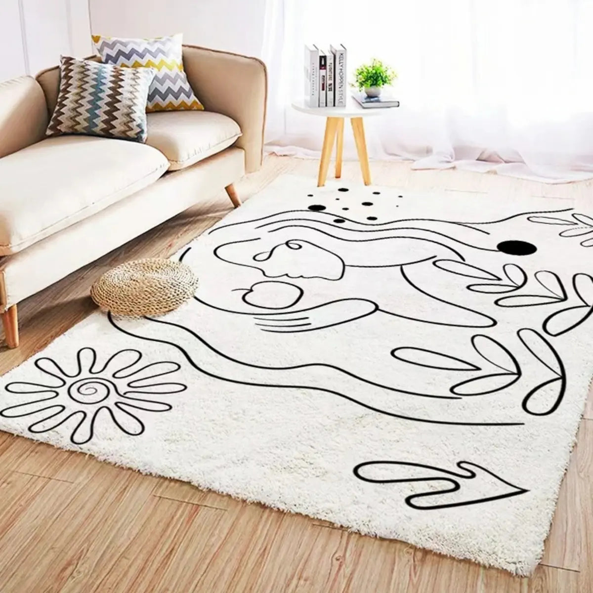 Bohemian Graphic Print Rectangle Wool White Area Rug Image - 7