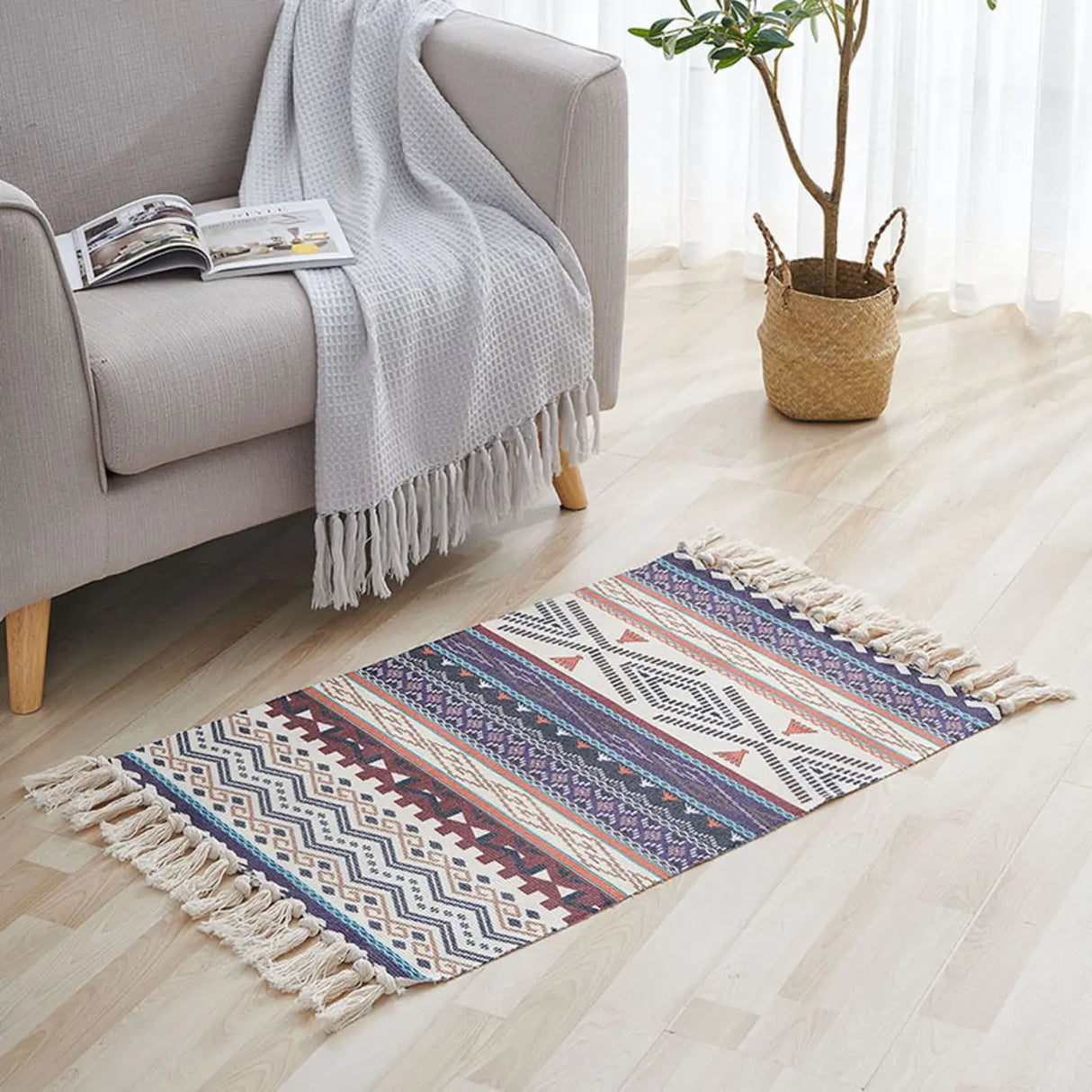 Bohemian Medallion Cotton Rectangle Fringe Area Rug Image - 11