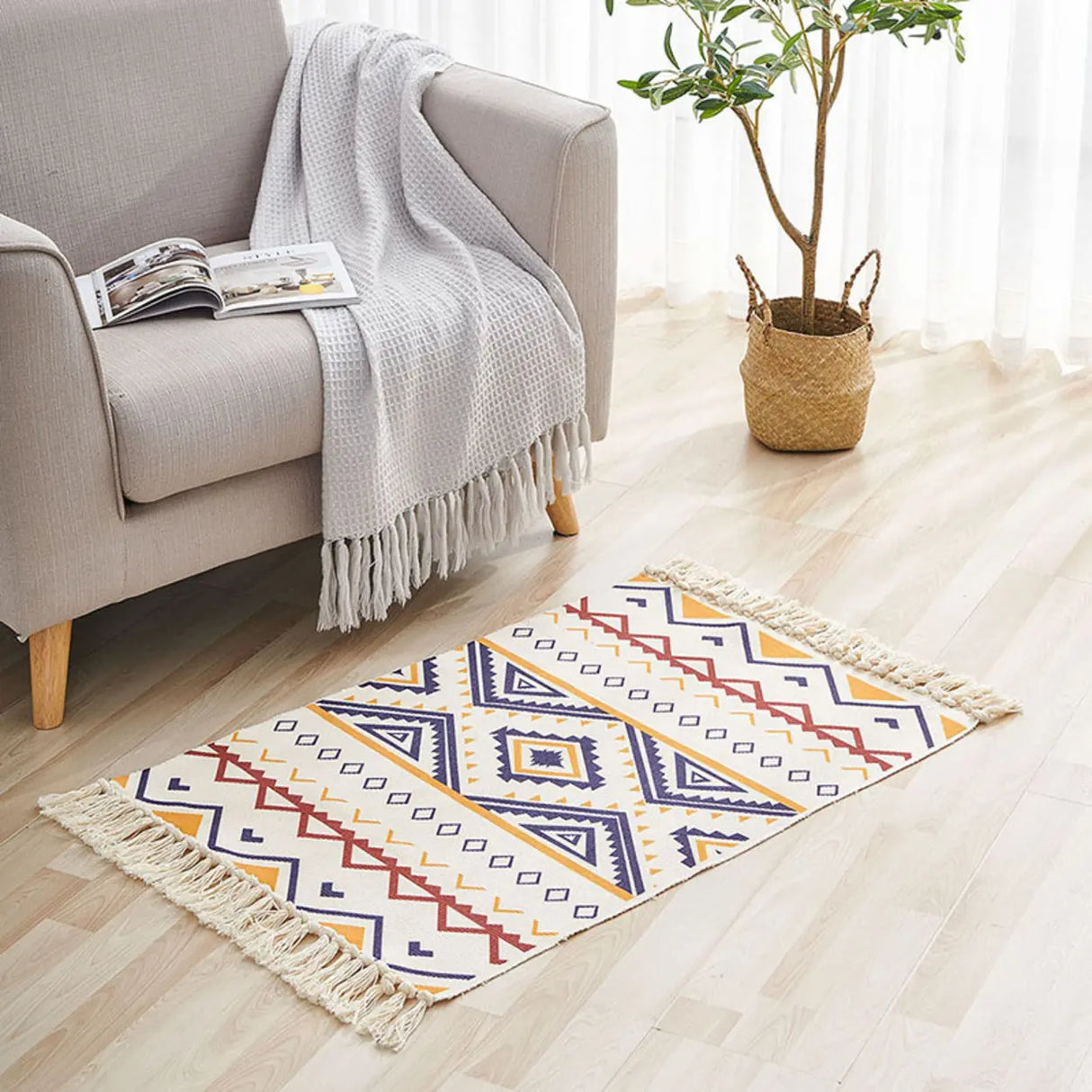 Bohemian Medallion Cotton Rectangle Fringe Area Rug Image - 12