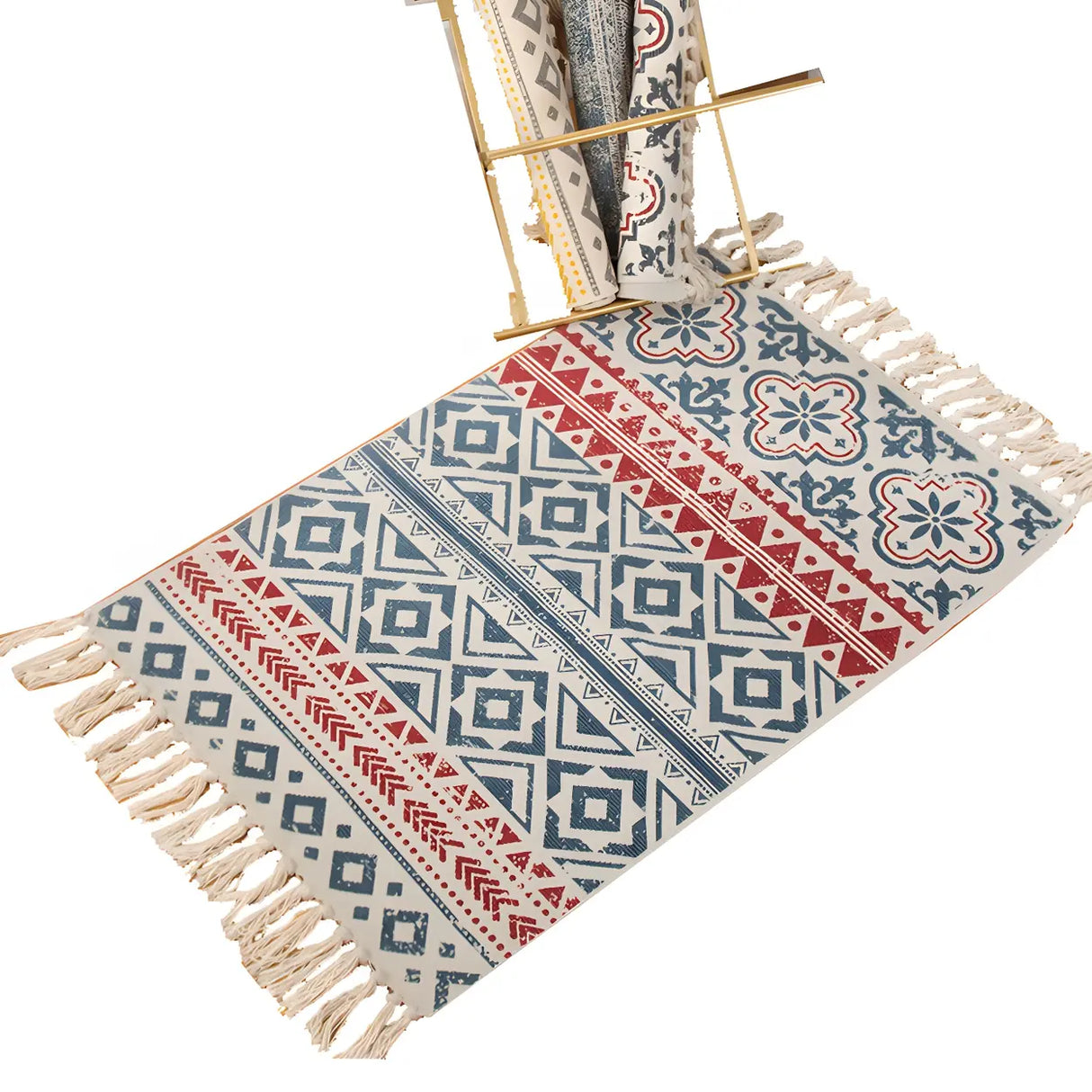 Bohemian Medallion Cotton Rectangle Fringe Area Rug Image - 5