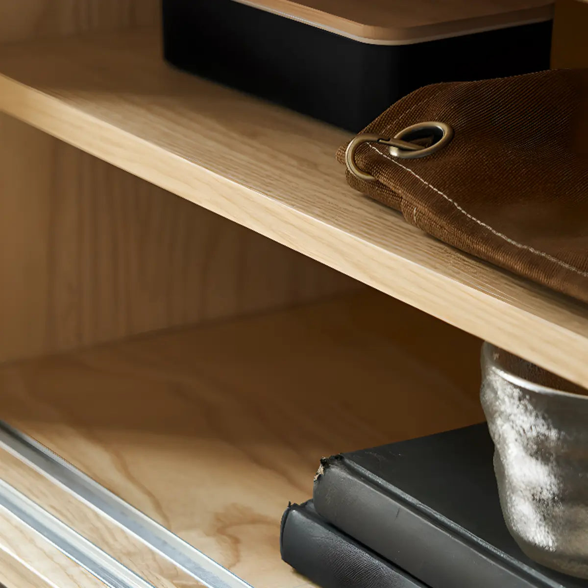 Bohemian Natural Finish Wood TV Stand with Cabinet Image - 10