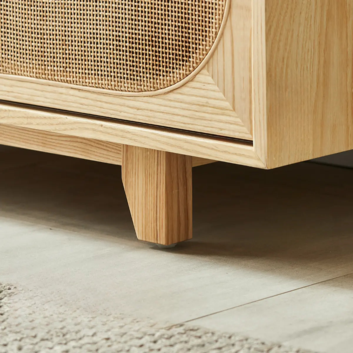 Bohemian Natural Finish Wood TV Stand with Cabinet Image - 11