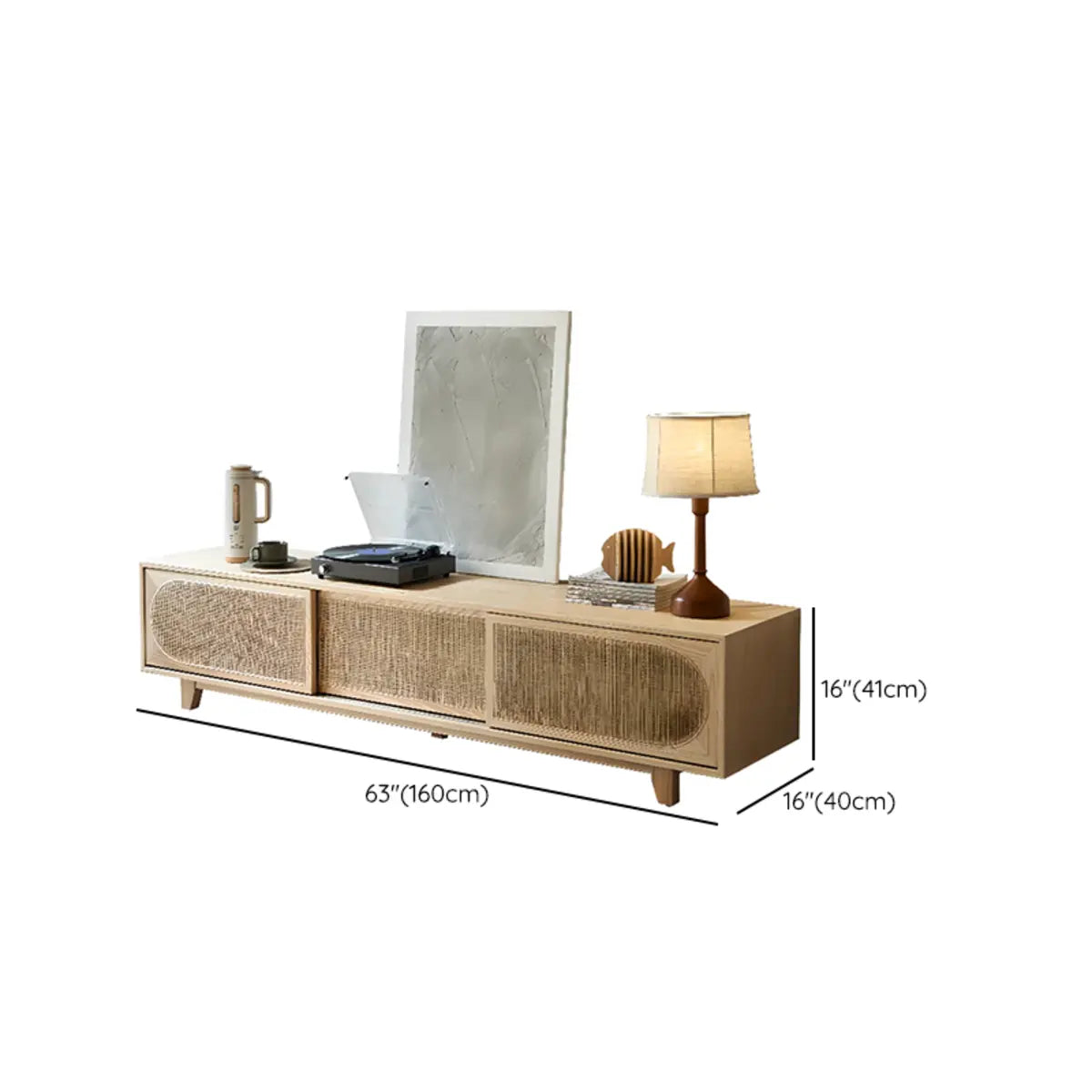 Bohemian Natural Finish Wood TV Stand with Cabinet