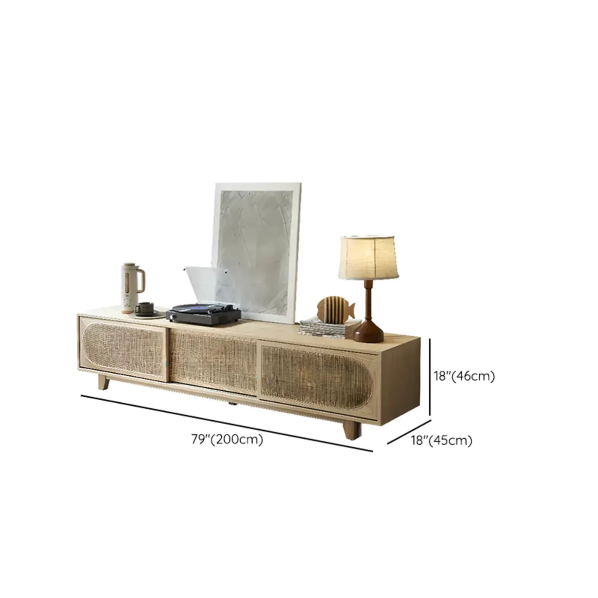 Bohemian Natural Finish Wood TV Stand with Cabinet Image - 16