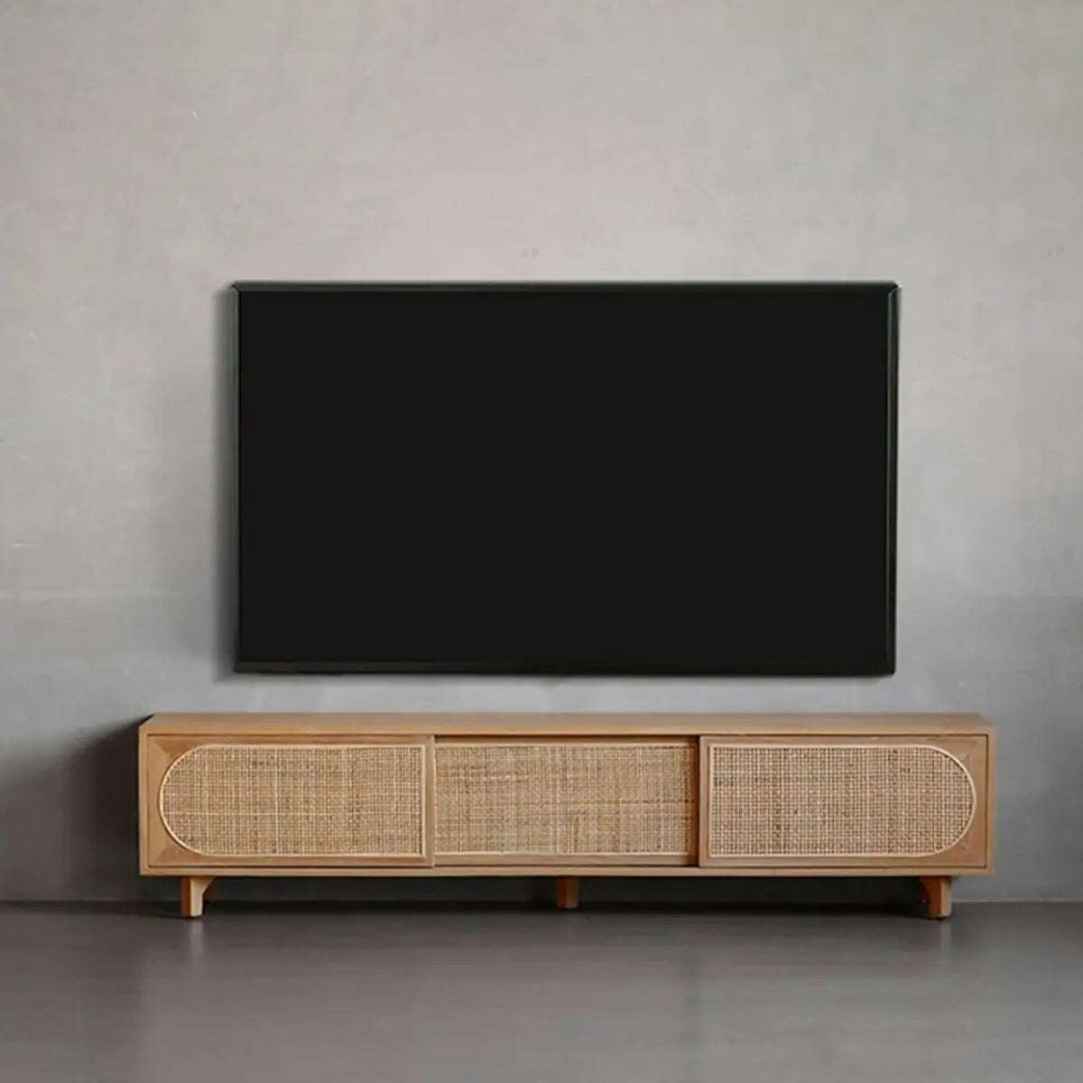 Bohemian Natural Finish Wood TV Stand with Cabinet Image - 6