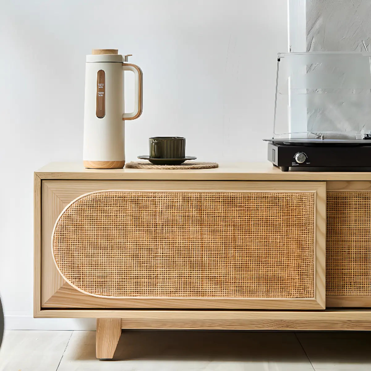 Bohemian Natural Finish Wood TV Stand with Cabinet Image - 8