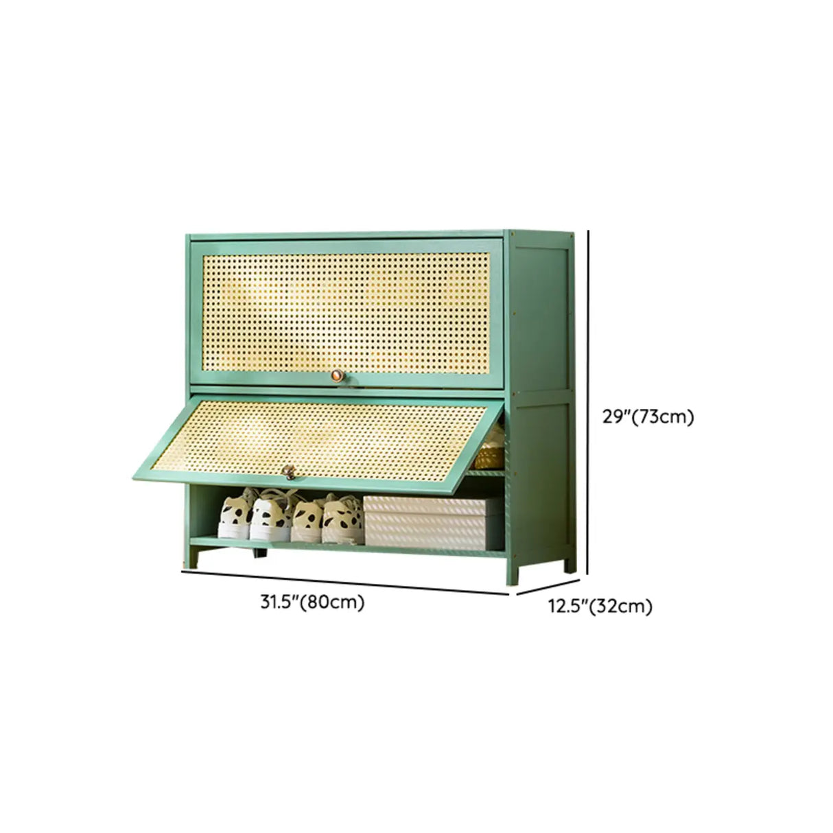 Bohemian Rattan Metal Entryway Green Drop Front Shoe Storage Image - 29