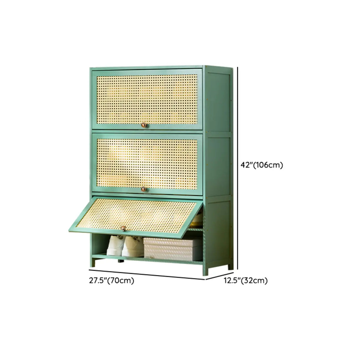 Bohemian Rattan Metal Entryway Green Drop Front Shoe Storage Image - 31