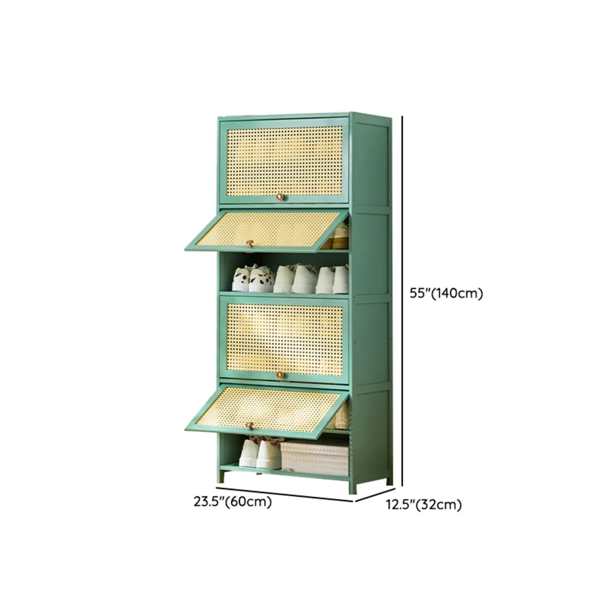 Bohemian Rattan Metal Entryway Green Drop Front Shoe Storage Image - 33