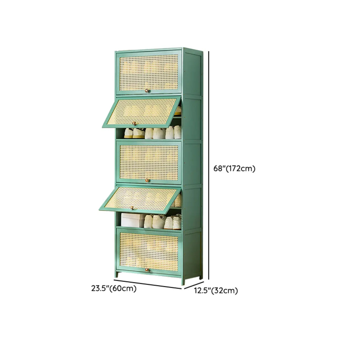 Bohemian Rattan Metal Entryway Green Drop Front Shoe Storage Image - 36