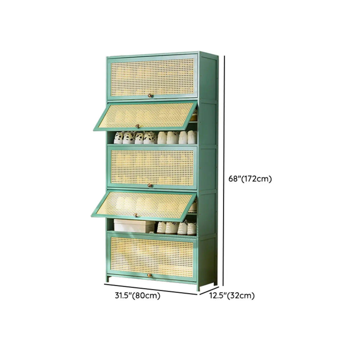 Bohemian Rattan Metal Entryway Green Drop Front Shoe Storage Image - 38