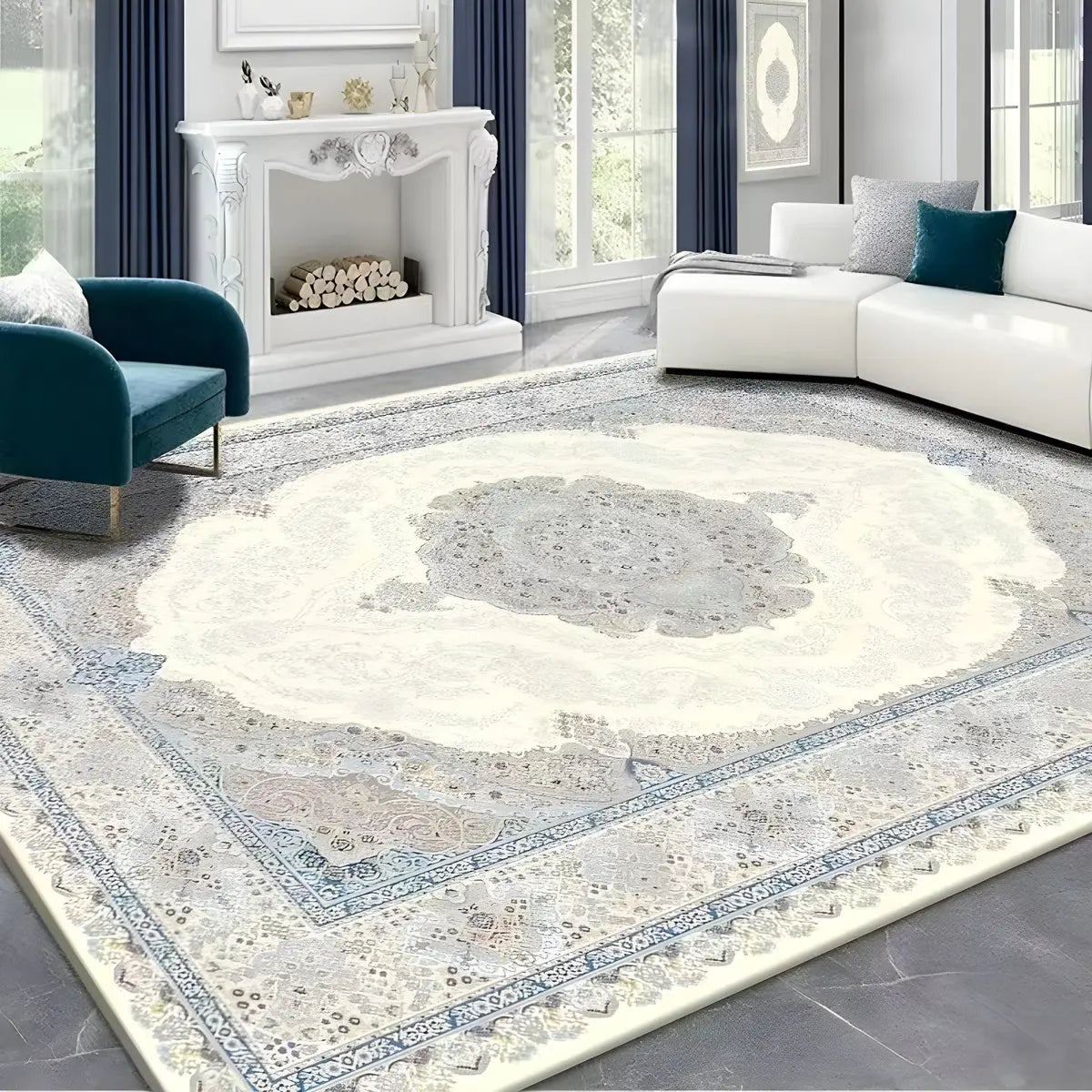 Bohemian Rectangle Polyester Apricot Floral Area Rug Image - 10