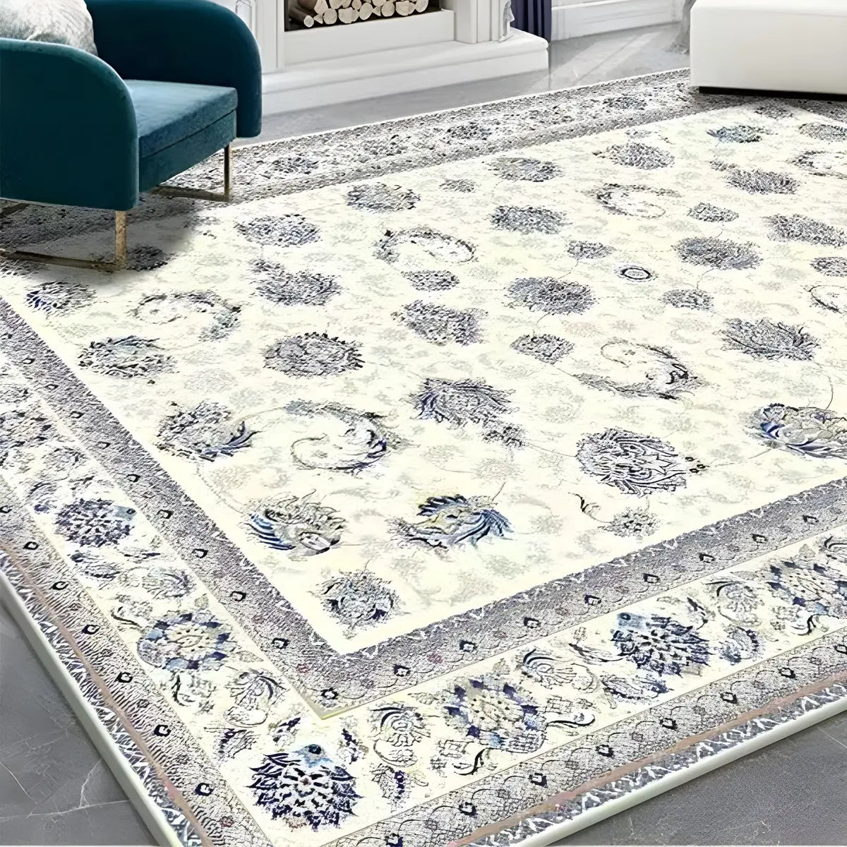 Bohemian Rectangle Polyester Apricot Floral Area Rug Image - 13