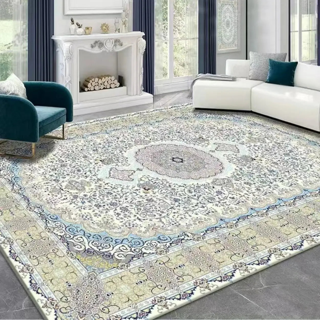 Bohemian Rectangle Polyester Apricot Floral Area Rug Image - 2