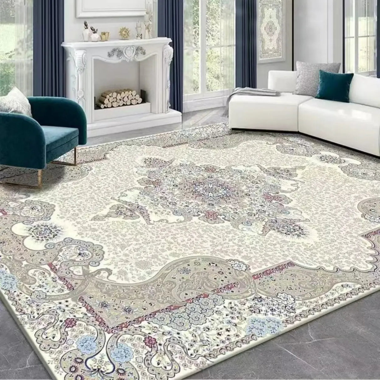 Bohemian Rectangle Polyester Apricot Floral Area Rug Image - 3