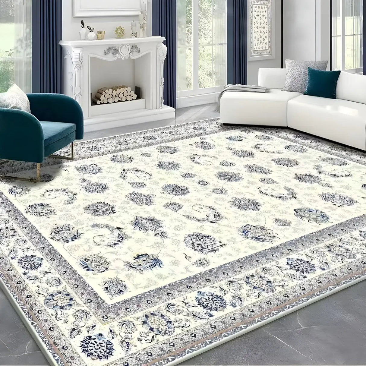 Bohemian Rectangle Polyester Apricot Floral Area Rug Image - 5