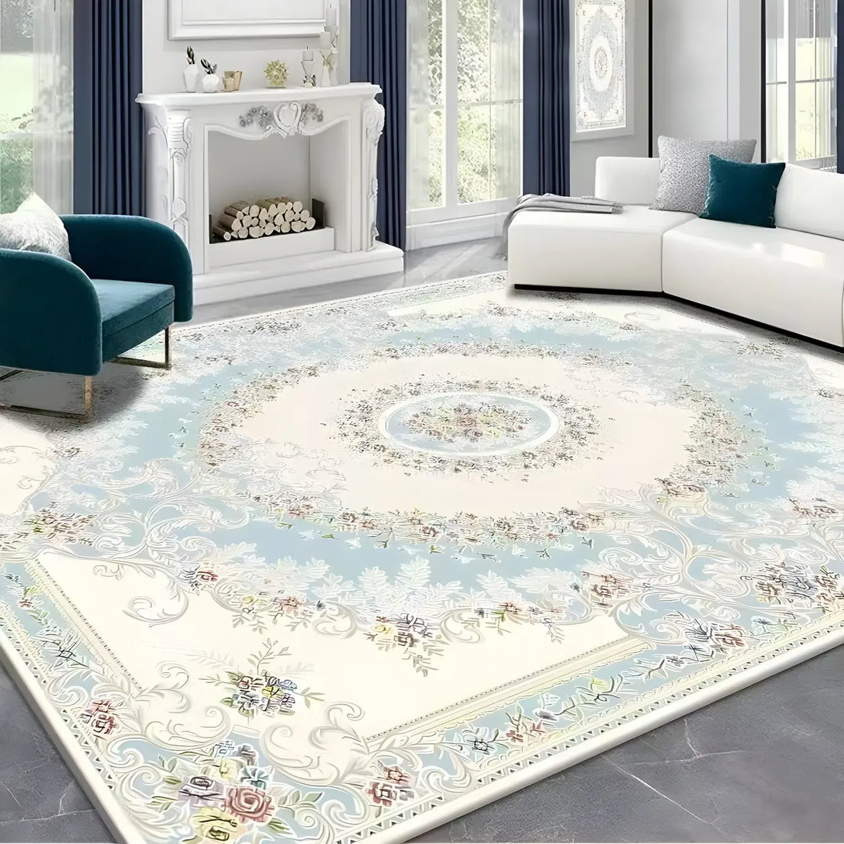 Bohemian Rectangle Polyester Apricot Floral Area Rug Image - 7