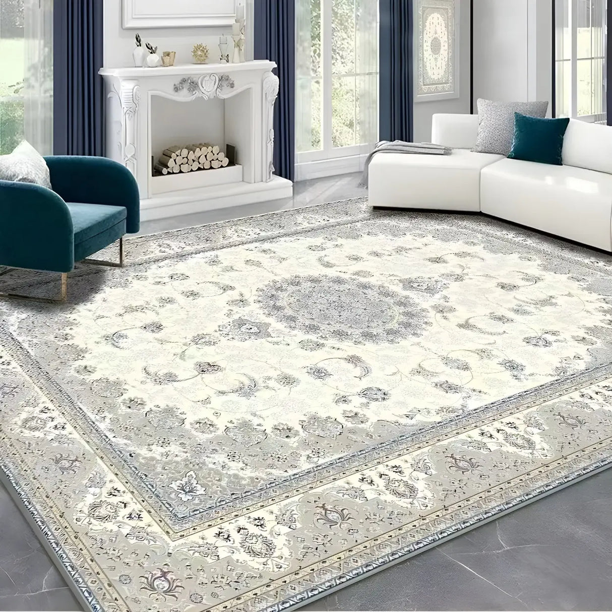 Bohemian Rectangle Polyester Apricot Floral Area Rug Image - 8