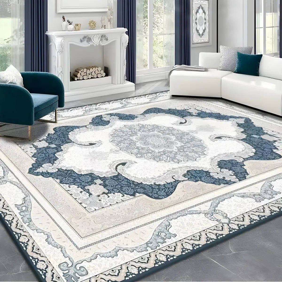Bohemian Rectangle Polyester Apricot Floral Area Rug Image - 9