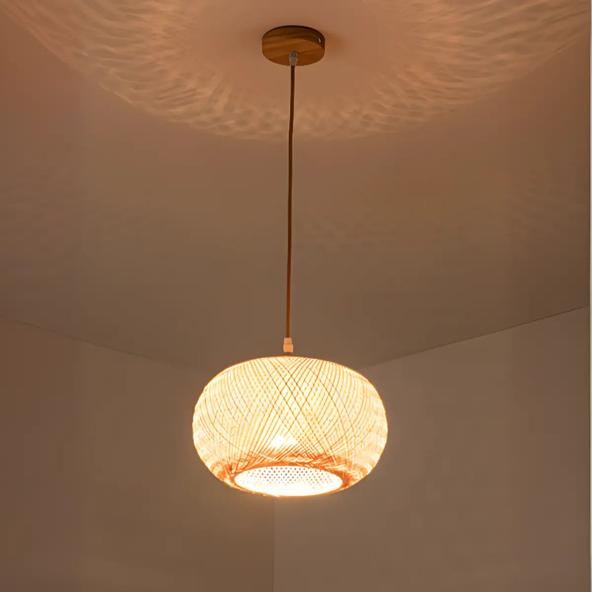 Woven Bamboo Pendant Light Adjustable Height Image - 11