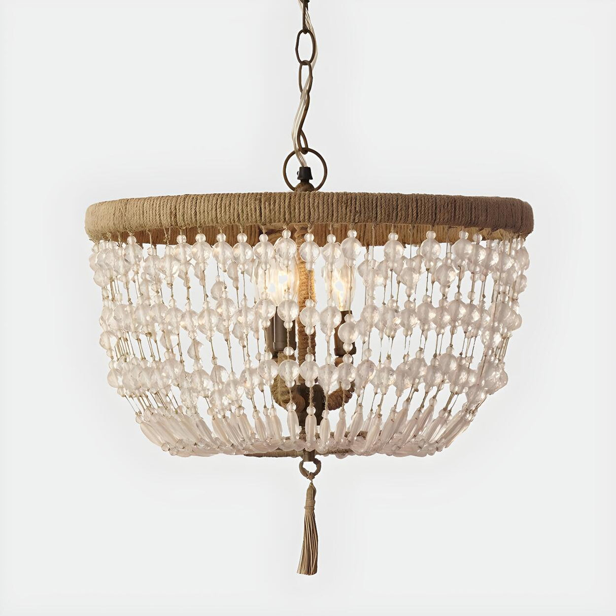Bohemian Rustic Rope and Crystal Bead Dome Chandelier Image - 3