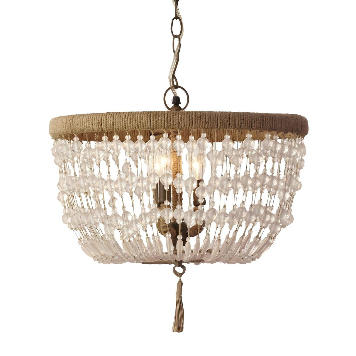 Bohemian Rustic Rope and Crystal Bead Dome Chandelier Image - 4