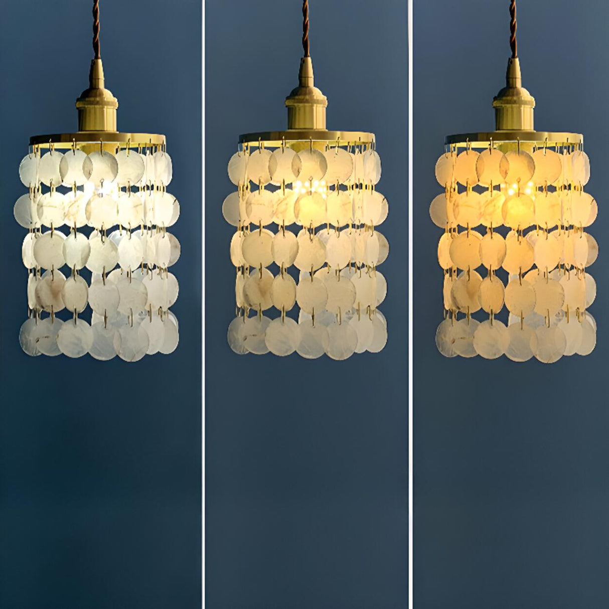 Bohemian Shell Cylindrical Cascading Pendant Light Image - 11