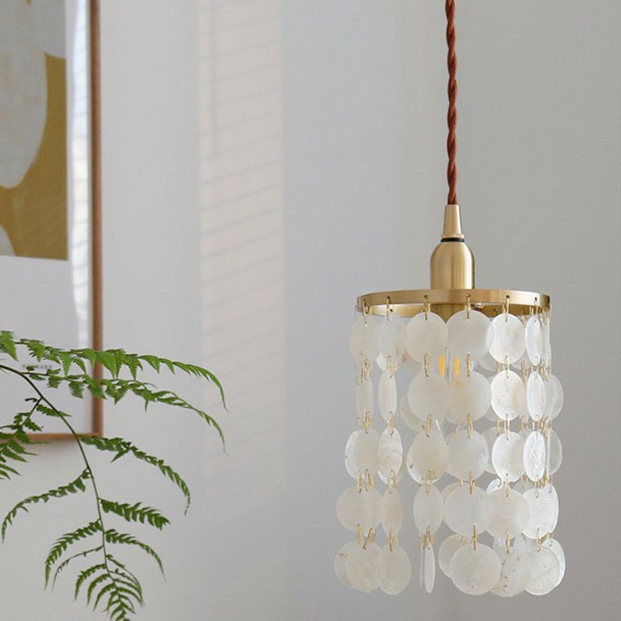 Bohemian Vintage Brass Wind Chimes Shell Pendant Light Image - 1