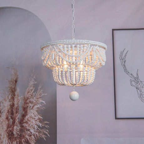 Modern Beaded Chandelier, Living Room, White, 5 Lights Image - 1