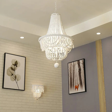 Modern Beaded Chandelier, Living Room, White, 5 Lights Image - 2