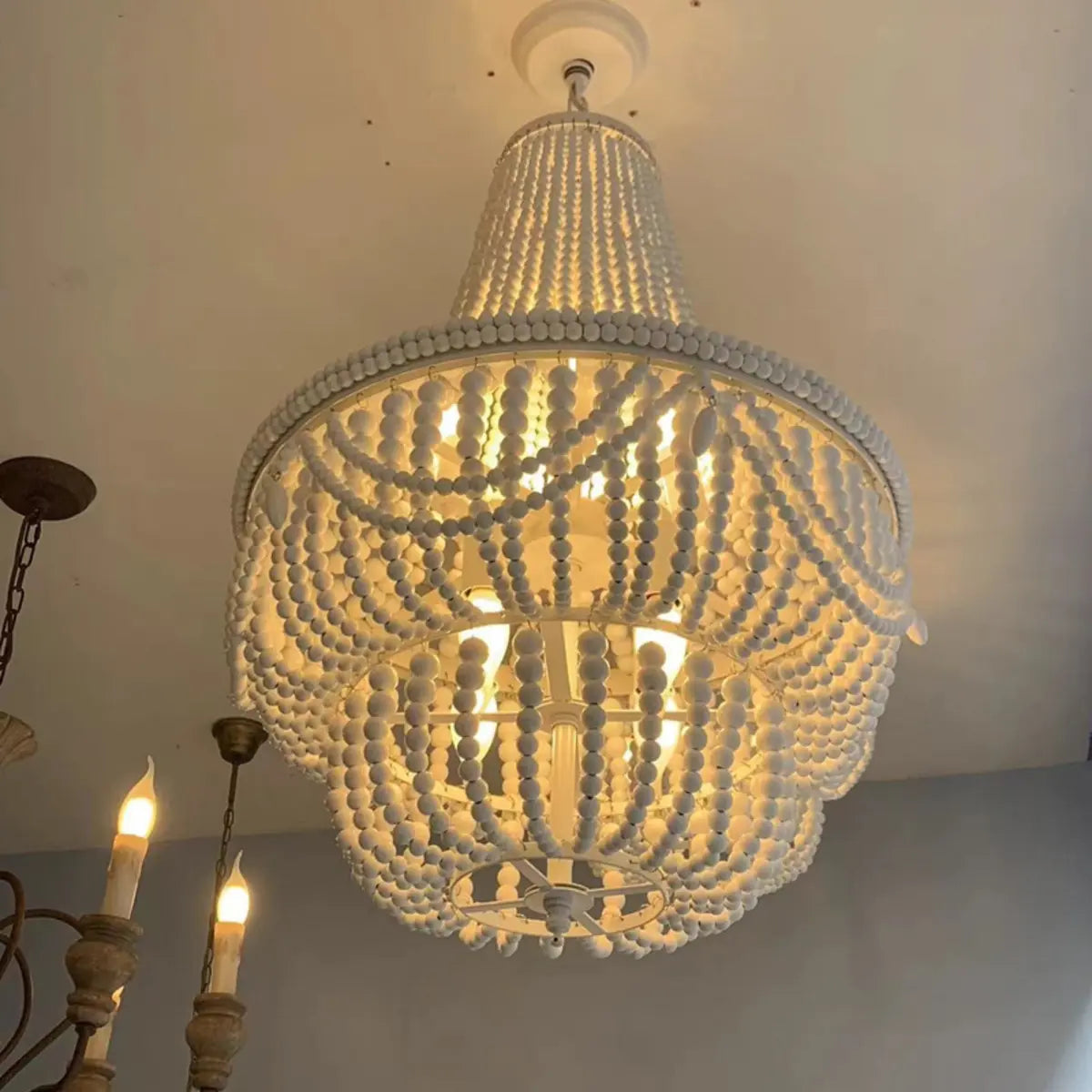 Modern Beaded Chandelier, Living Room, White, 5 Lights Image - 3