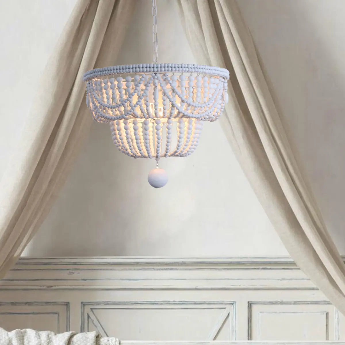 Modern Beaded Chandelier, Living Room, White, 5 Lights Image - 4