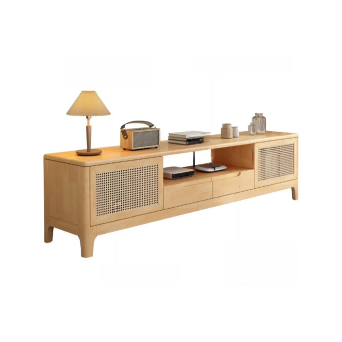 Bohemian Wood Rectangle Open Storage Cabinet TV Stand Image - 16