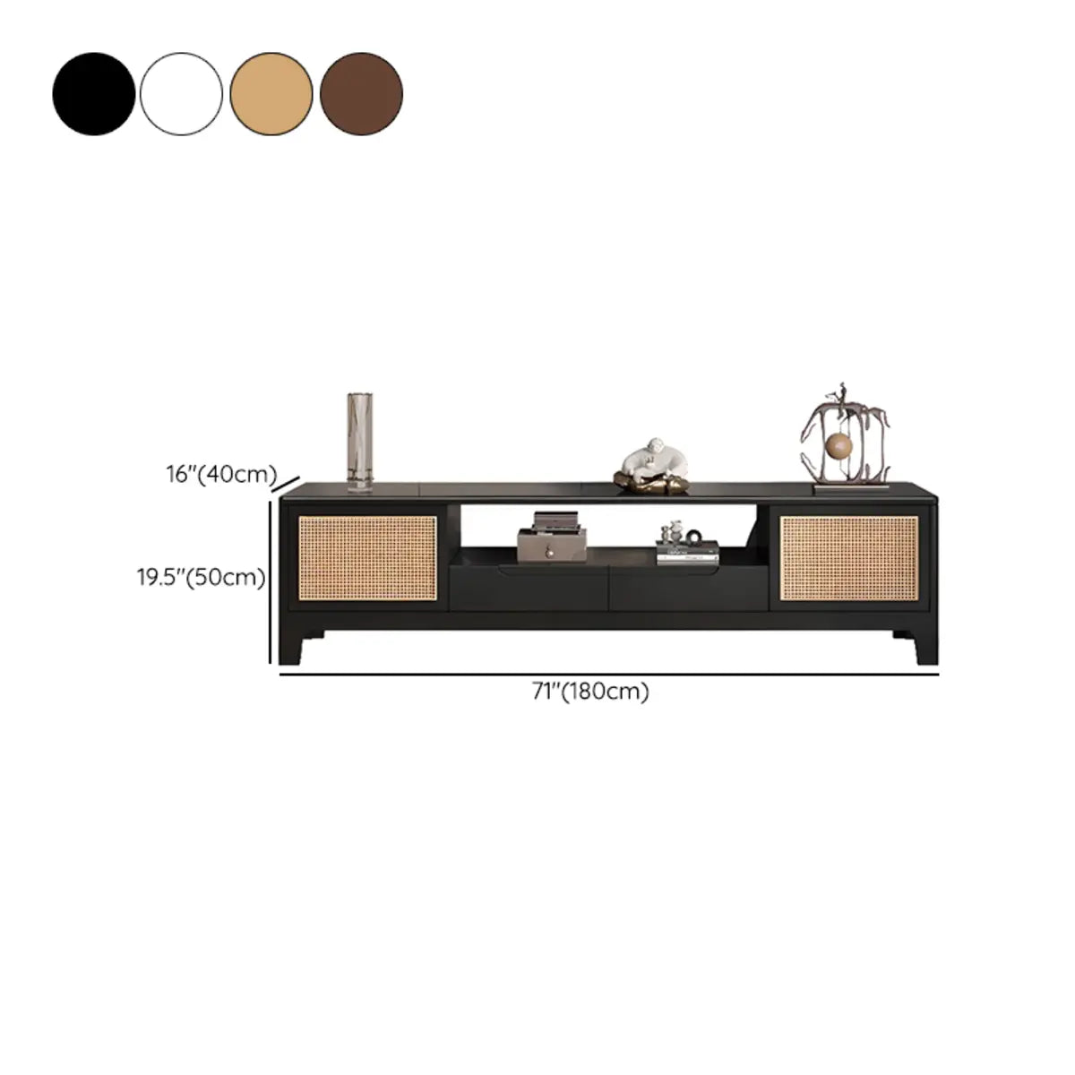 Bohemian Wood Rectangle Open Storage Cabinet TV Stand Image - 19