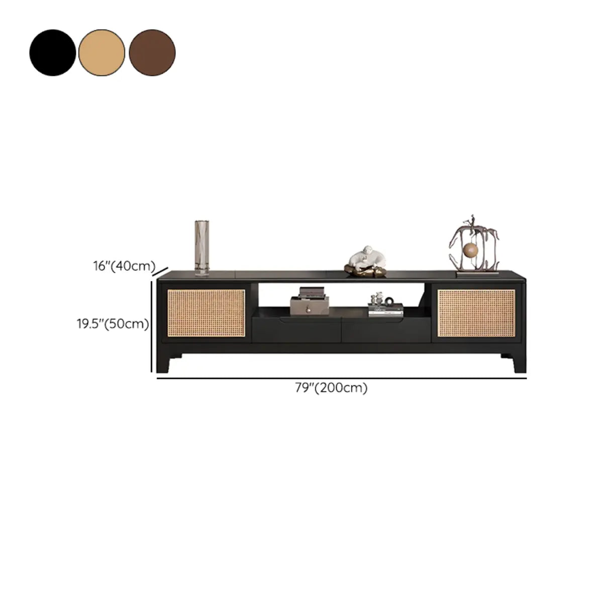 Bohemian Wood Rectangle Open Storage Cabinet TV Stand Image - 20