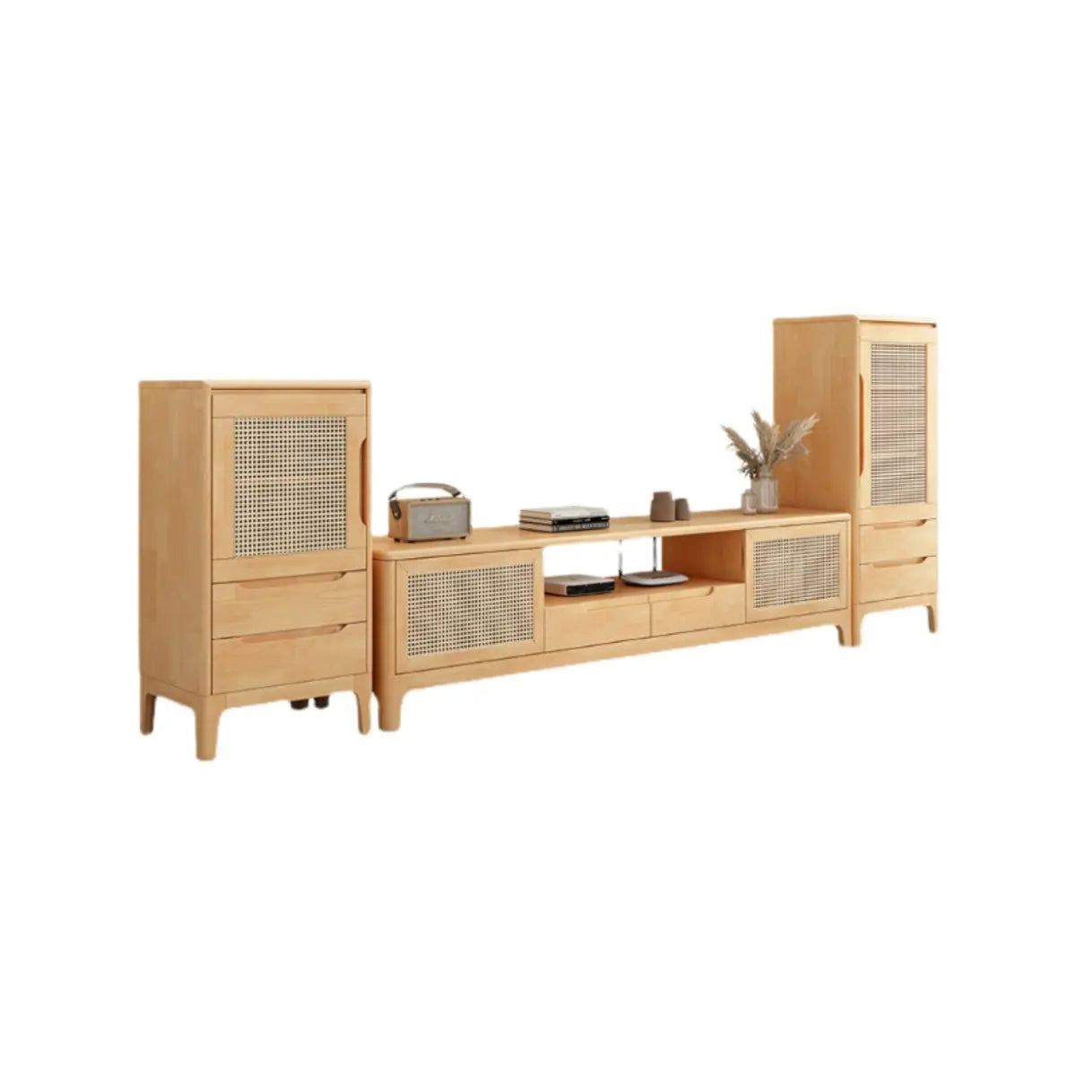 Bohemian Wood Rectangle Open Storage Cabinet TV Stand Image - 9