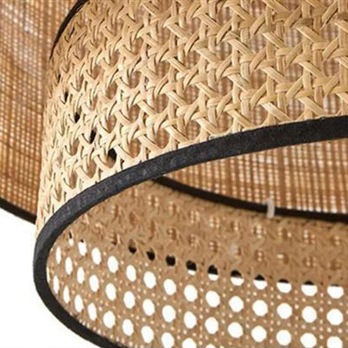 Bohemian Woven Bamboo Double Layer Drum Pendant Light Image - 10