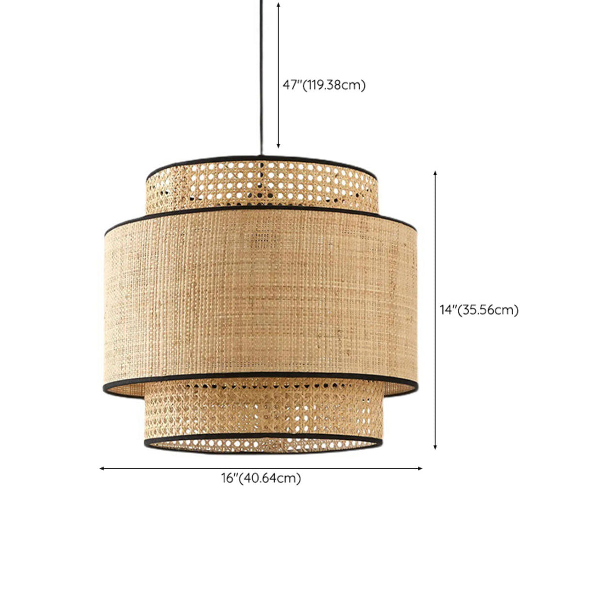 Bohemian Woven Bamboo Double Layer Drum Pendant Light Image - 13