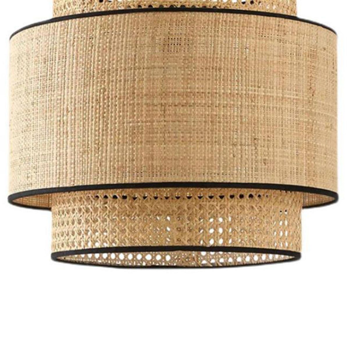 Bohemian Woven Bamboo Double Layer Drum Pendant Light Image - 9