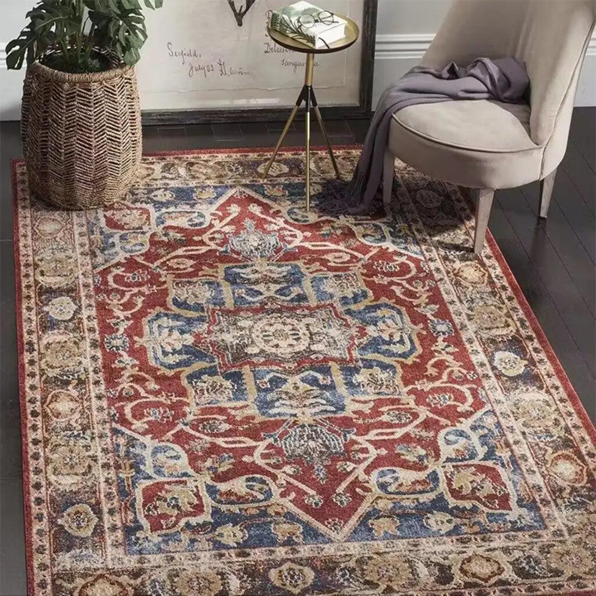 Boho-Chic Geometric Pattern Synthetic Red Area Rug Image - 1