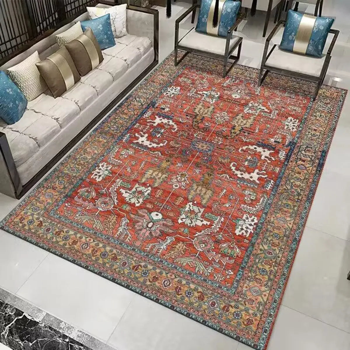 Boho-Chic Geometric Pattern Synthetic Red Area Rug Image - 10