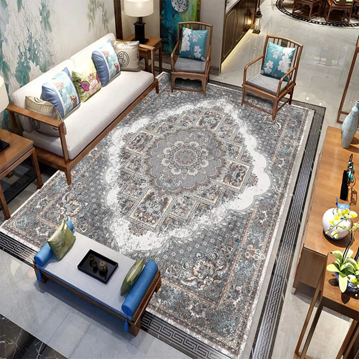 Boho-Chic Geometric Pattern Synthetic Red Area Rug Image - 11